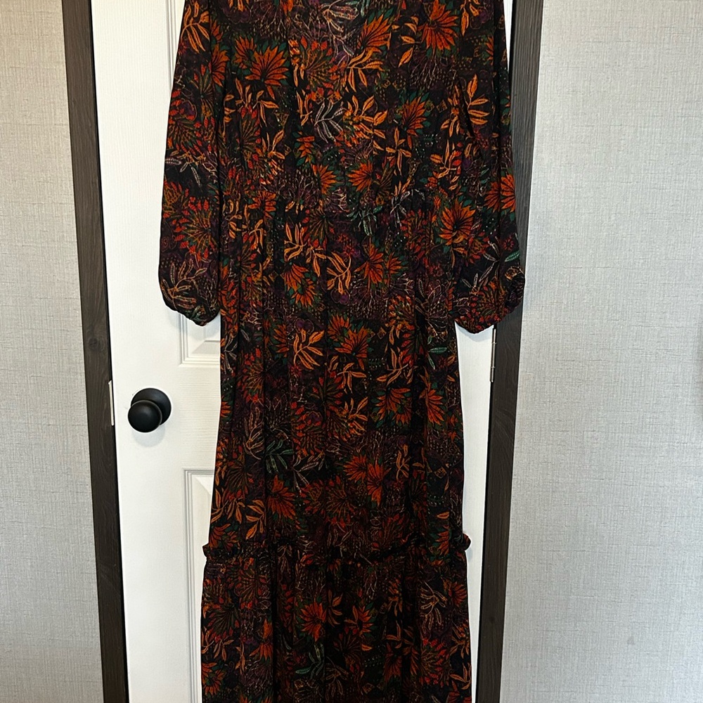 H&M Black and Orange Floral Long Sleeve Dress
